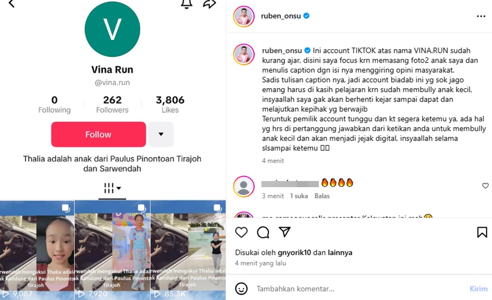 Ruben Onsu Peringatkan Akun Jahat Yang Buat Konten Hoaks Sadis Soal Putrinya [Instagram]